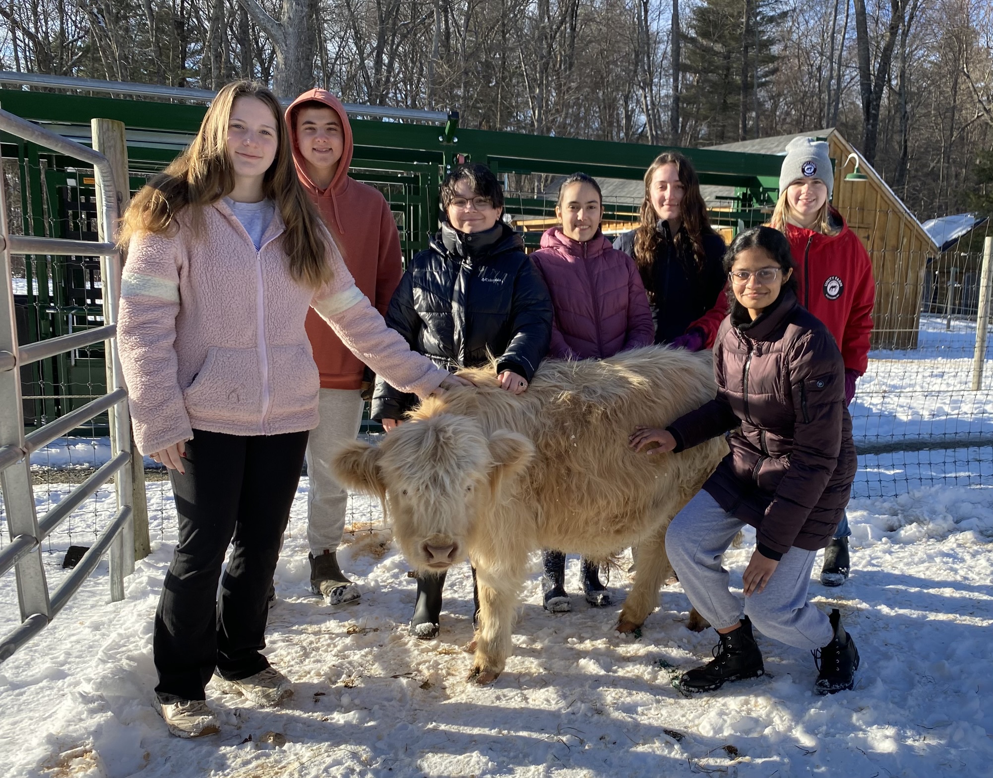 Rachel, Stefano, Reina, Emma, Madeline, Varsha & Sydney with Hamish Unity Farm Sanctuary